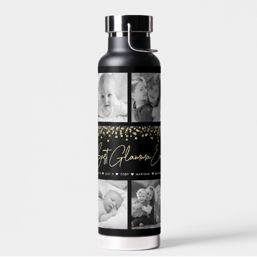 グ最高のラムマ10回のフォトコラージュ金ゴールドグリッター ウォーターボトル (左面)