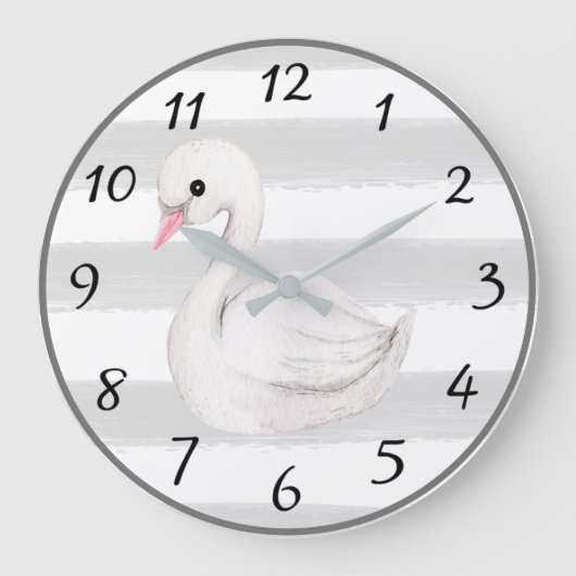 グ男女兼用レーストライプモダン子供部屋デコー ラージ壁時計 (正面)