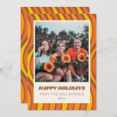 グroovyな60年代 70年代 秋 オレンジ ブラウン カスタム フォト シーズンカード (正面/裏面)