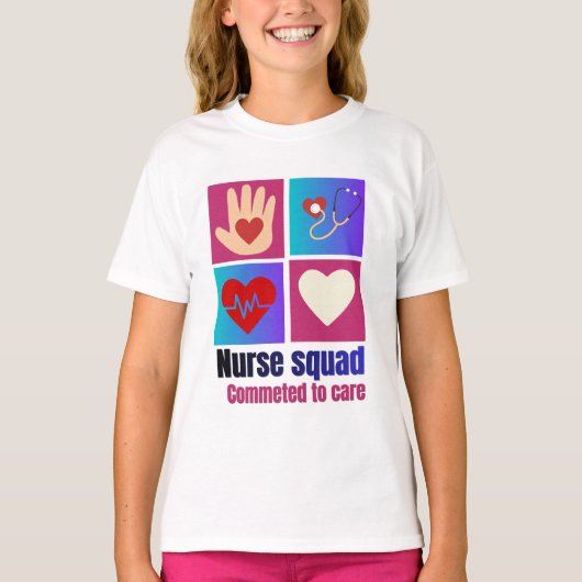ケアに専念する看護チームTシャツ | かわいい看護師 Tシャツ (正面)
