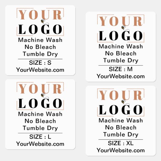 ケアの指示とサイズの正方形の白い衣服 ラベル (グループ)