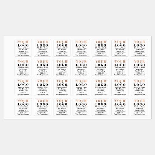 ケアの指示とサイズの正方形の白い衣服 ラベル (シート)