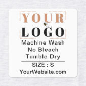 ケアの指示とサイズの正方形の白い衣服 ラベル (デザイン1)