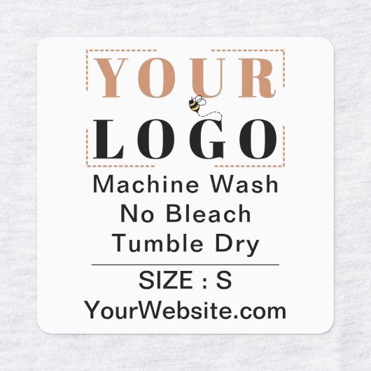 ケアの指示とサイズの正方形の白い衣服 ラベル (デザイン1)