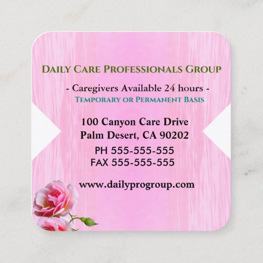 ケアバーフレッシュピンクローズスクエアプロフェッショナル スクエア名刺 (裏面)