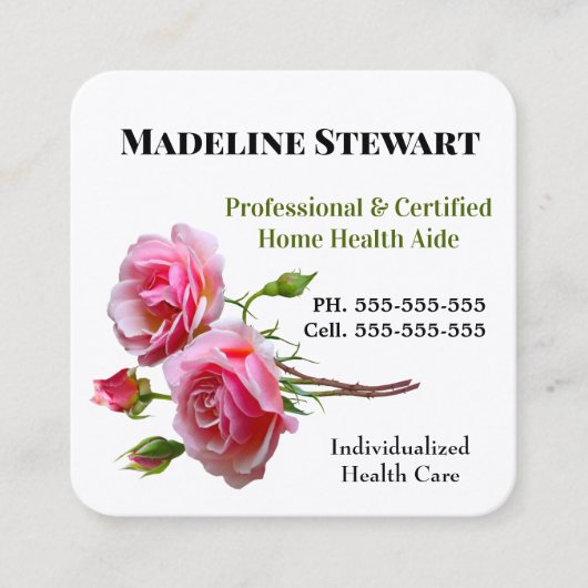 ケアバーフレッシュピンクローズスクエアプロフェッショナル スクエア名刺 (正面)