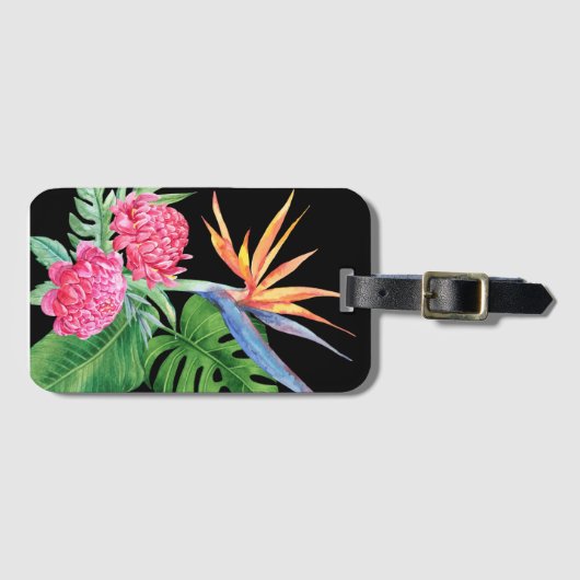 ケアラニ（黒）ハワイのフラワーアレンジメント ラゲッジタグ (正面横)