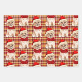 ケアンおもしろいクリスマス犬とホリデープレイド ラッピングペーパーシート (正面3)