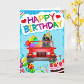 ケアンテリアの犬が風船を運転 カード (黄色い花)