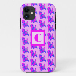 ケアンテリアキュート犬ピンクBluシルエットモノグラム iPhone 11 ケース