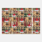 ケアンテリアクリスマスドッグレッドグリーンプレイド ラッピングペーパーシート (正面2)