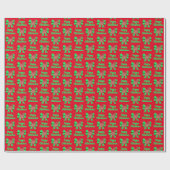 ケアンテリアクリスマスドッグ&グリーンボウレッド紙 ラッピングペーパー (フラット)