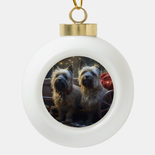 ケアンテリアスノウィースリークリスマスデコール セラミックボールオーナメント (正面)