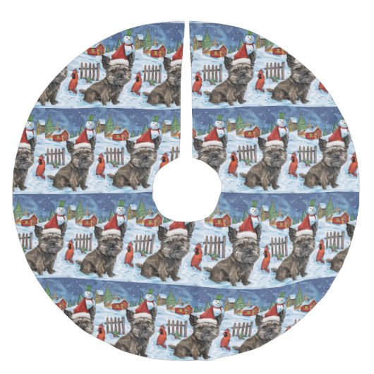 ケアンテリアドッグウィンターワンダーランドクリスマスジョイ ブラッシュドポリエステルツリースカート (正面)