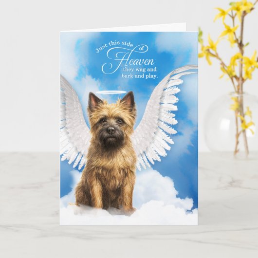 ケアンテリアドッグエンジェルペット悔やみや弔慰の損失 カード (黄色い花)