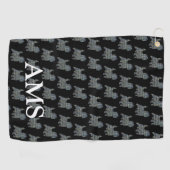 ケアンテリアドッグシルエットY&Bグリッドブラック ゴルフタオル (横)