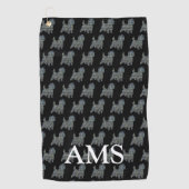 ケアンテリアドッグシルエットY&Bグリッドブラック ゴルフタオル (正面)