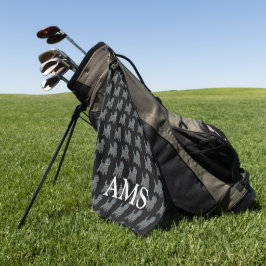 ケアンテリアドッグシルエットY&Bグリッドブラック ゴルフタオル