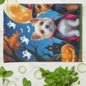 ケアンテリアドッグスパンプキンハロウィンおもしろい キッチンタオル (折り畳み)