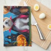 ケアンテリアドッグスパンプキンハロウィンおもしろい キッチンタオル (四つ折り)