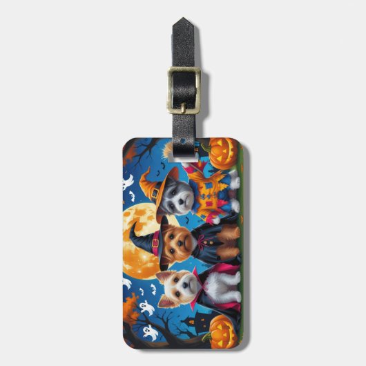 ケアンテリアドッグスパンプキンハロウィンおもしろい ラゲッジタグ (正面縦)