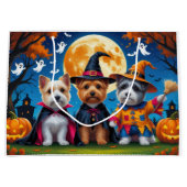 ケアンテリアドッグスパンプキンハロウィンおもしろい ラージペーパーバッグ (正面)