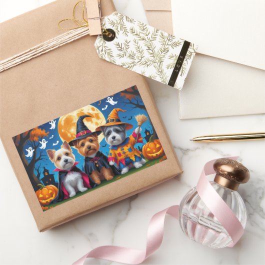 ケアンテリアドッグスパンプキンハロウィンおもしろい 長方形シール (ギフト)