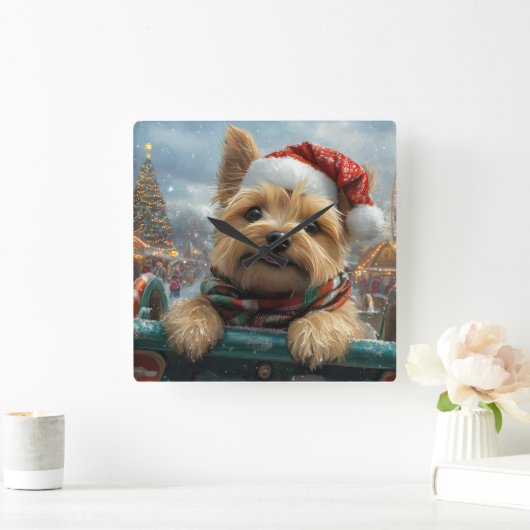 ケアンテリアドッグローラーコースタークリスマス スクエア壁時計 (ホーム)