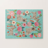 ケアンテリアドッグヴィンテージ花模様 ジグソーパズル (横)