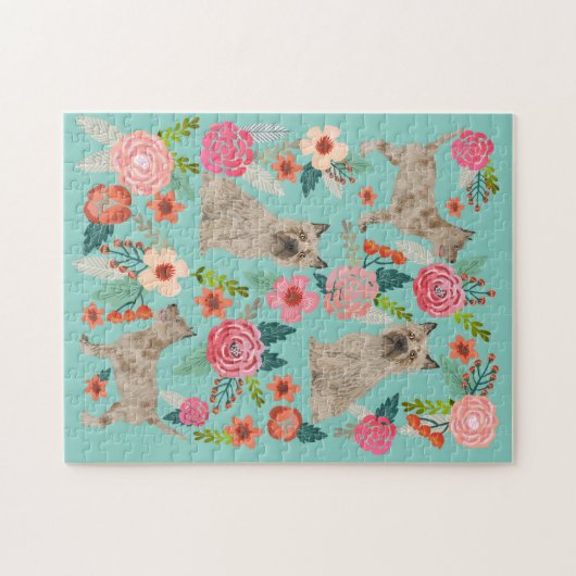 ケアンテリアドッグヴィンテージ花模様 ジグソーパズル (横)