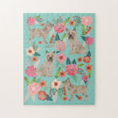 ケアンテリアドッグヴィンテージ花模様 ジグソーパズル (縦)