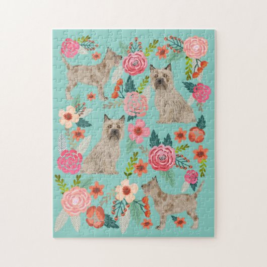 ケアンテリアドッグヴィンテージ花模様 ジグソーパズル (縦)