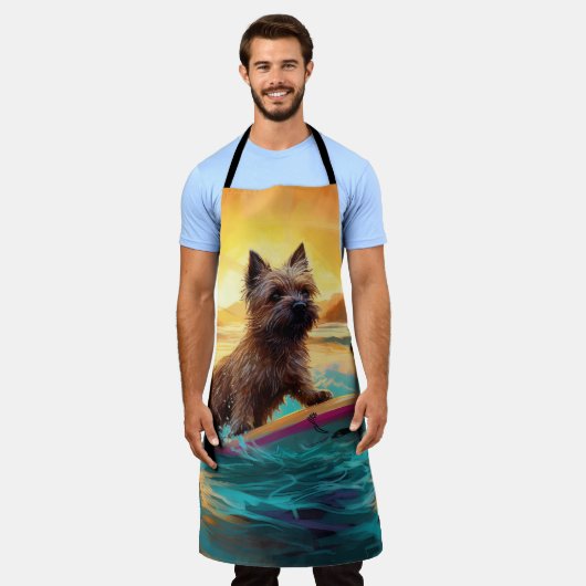 ケアンテリアビーチサーフィン絵画ズ エプロン (着用した状態)