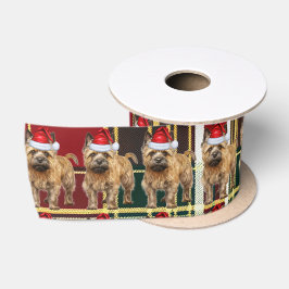ケアンテリアホリデイプレイドおもしろい犬クリスマス サテンリボン