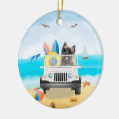 ケアンテリアードッグドライビングオンビーチ セラミックオーナメント (左)