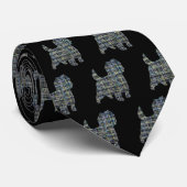 ケアンテリア犬イエロー&ブルー格子線ブラック ネクタイ (ロール)