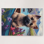 ケアン・テリアがパドルに乗る：風光明媚な冒険 ジグソーパズル (横)