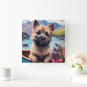 ケアン・テリアがパドルに乗る：風光明媚な冒険 スクエア壁時計 (ホーム)