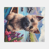 ケアン・テリアがパドルに乗る：風光明媚な冒険 フリースブランケット (正面(横))