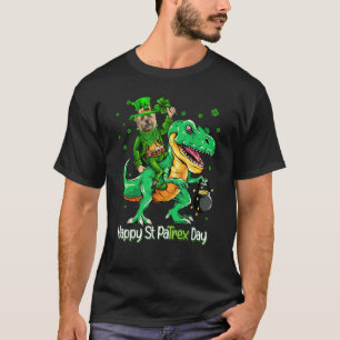 ケアン・テリアが恐竜に乗ってパトリック・デーのシャムロック Tシャツ
