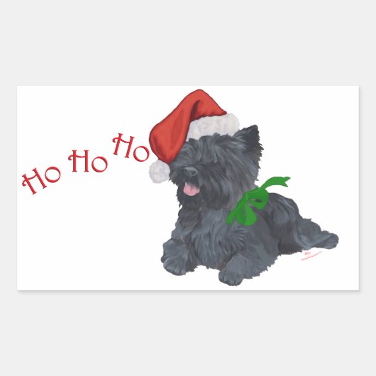 ケアン・テリアのクリスマス 長方形シール (正面)