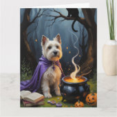 ケアン・テリアの犬のウィスキカルなハロウィンの絵画 カード (正面)