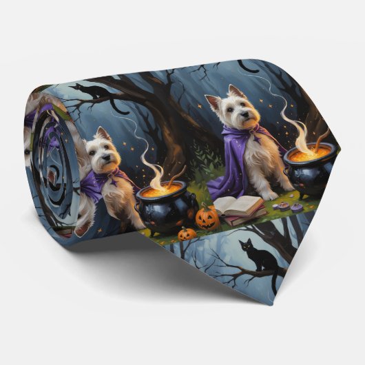 ケアン・テリアの犬のウィスキカルなハロウィンの絵画 ネクタイ (ロール)