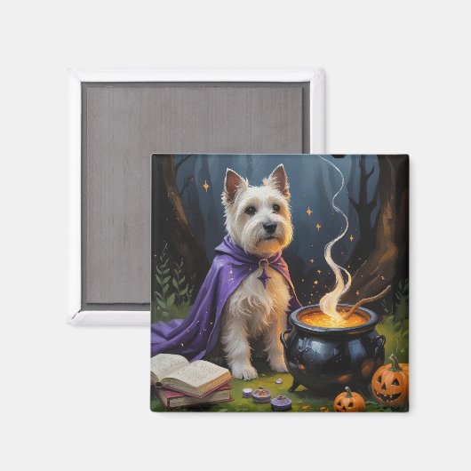 ケアン・テリアの犬のウィスキカルなハロウィンの絵画 マグネット (正面/裏面)