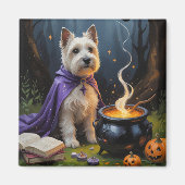 ケアン・テリアの犬のウィスキカルなハロウィンの絵画 マグネット (正面)