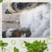 ケアン・テリアは雪のクリスマスを過ごした キッチンタオル (折り畳み)