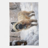 ケアン・テリアは雪のクリスマスを過ごした キッチンタオル (縦)