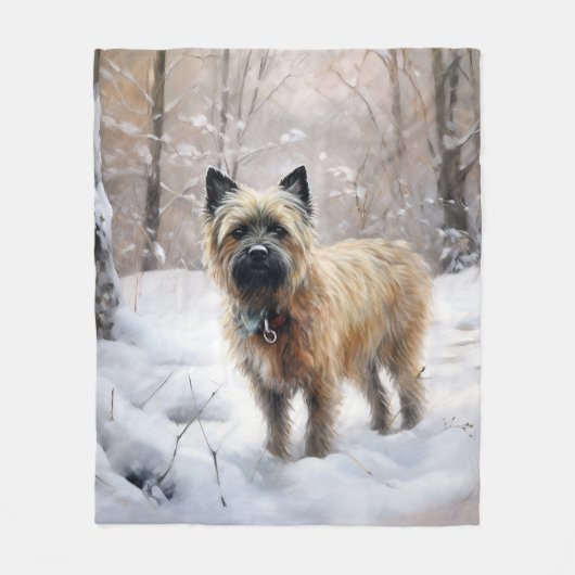 ケアン・テリアは雪のクリスマスを過ごした フリースブランケット (正面)