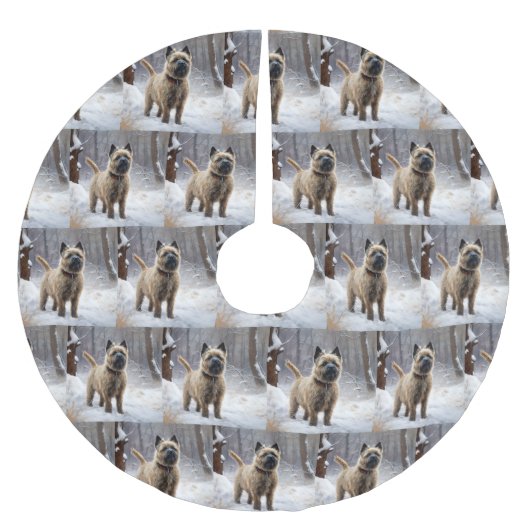 ケアン・テリアは雪のクリスマスを過ごした ブラッシュドポリエステルツリースカート (正面)