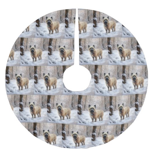 ケアン・テリアは雪のクリスマスを過ごした ブラッシュドポリエステルツリースカート (正面)